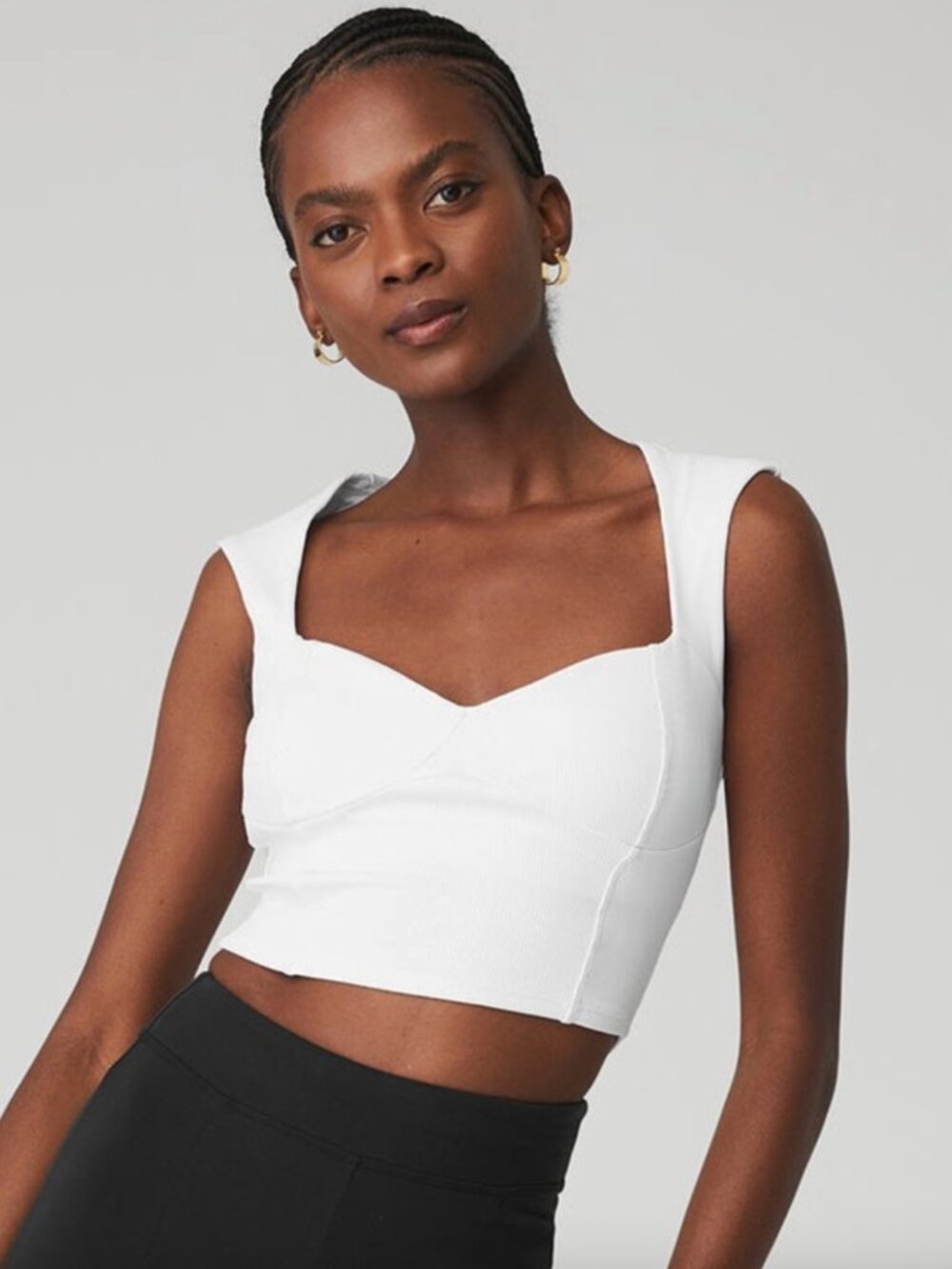 Alo Yoga Ribbed Sweetheart Short Sleeve Shirt White - Size Medium